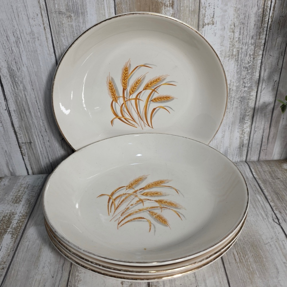 Vintage Golden Wheat Soup Pasta Bowls Set of 4 22K Gold Trim Made USA Oven Proof